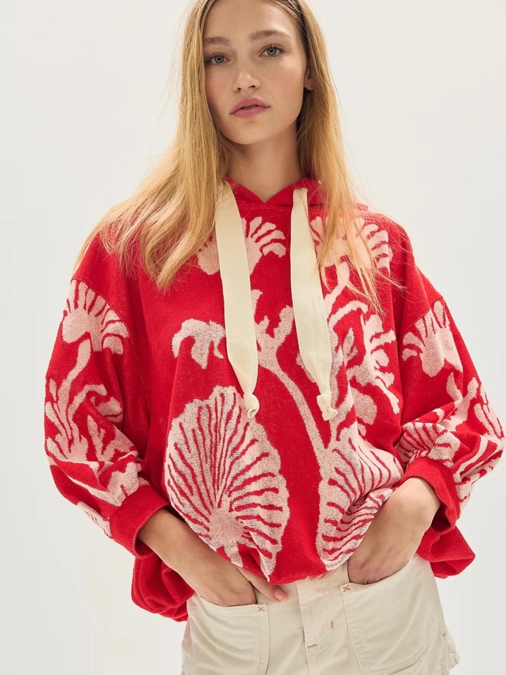 NWT Free People Shell Baby Hoodie Pullover Large Nautical Beach Coastal
